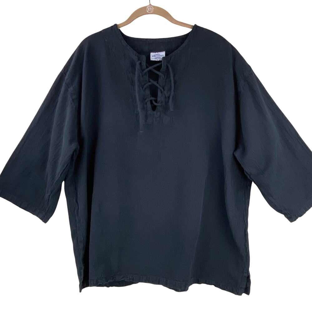 Cottonseed Black 100% Cotton Lace Up Shirt Blouse Tunic Boho